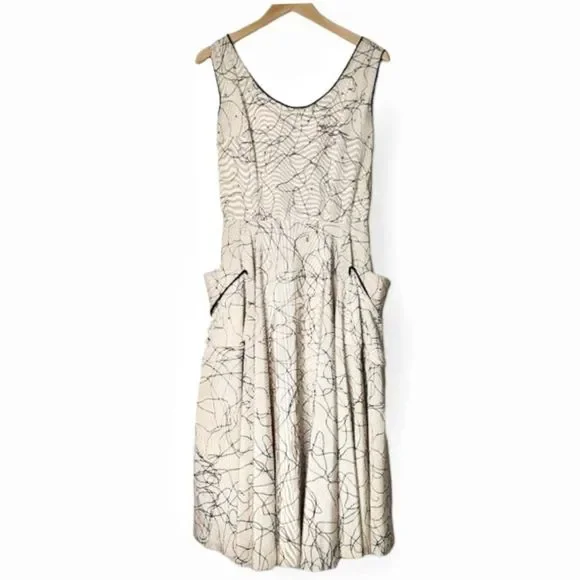 Vintage 50s Party Dress Circle Skirt Side Pockets Hand Sewn Midi - Picture 3 of 16